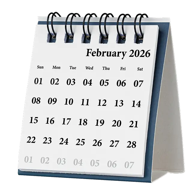 Calendar on the month of February
