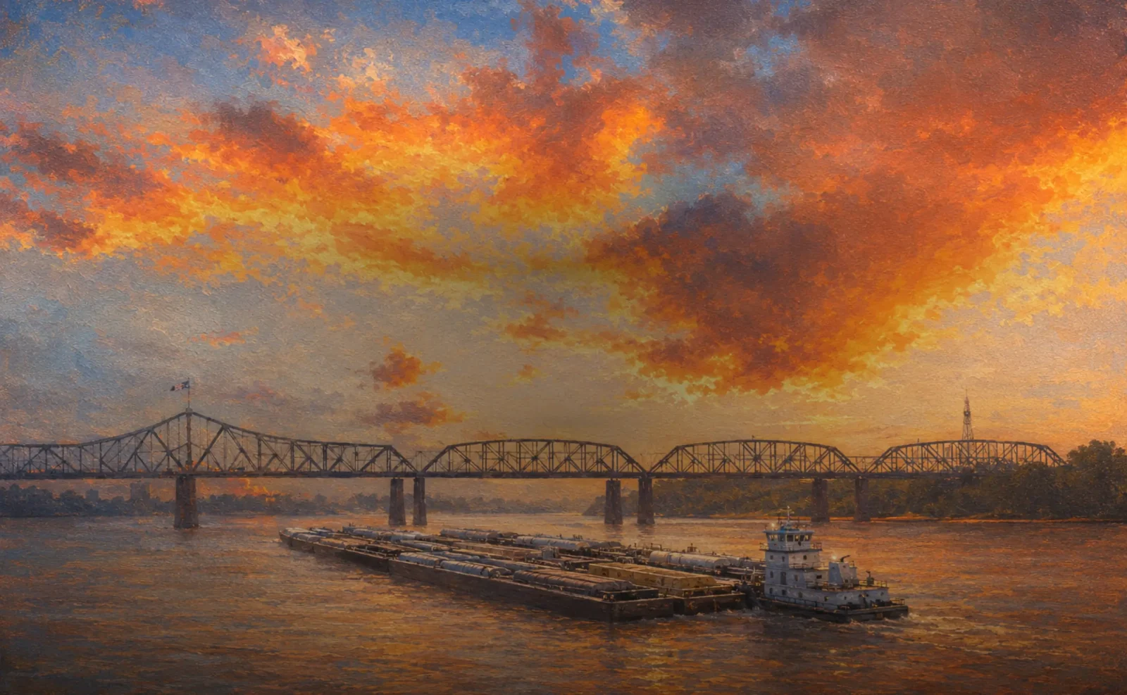 Barges on the Mississippi River
